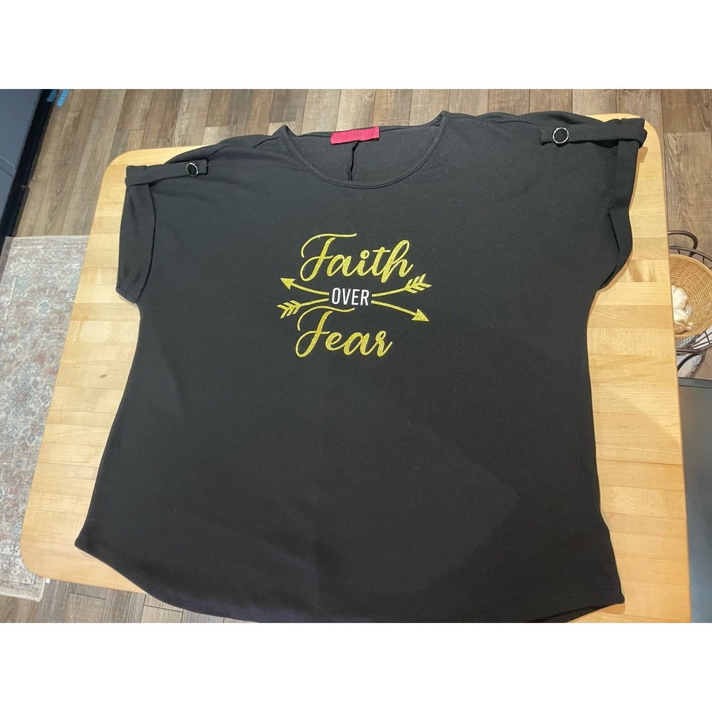 Love Scarlett Black Faith Over Fear Short Sleeve Fine Knit Sweater Top XL